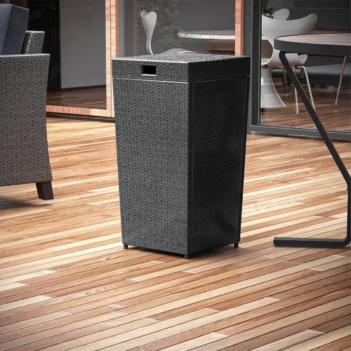 Miniatura 7 de Nestl Bote de basura gris para exteriores de 30 galones con tapa, cubo de basura de mimbre para patio