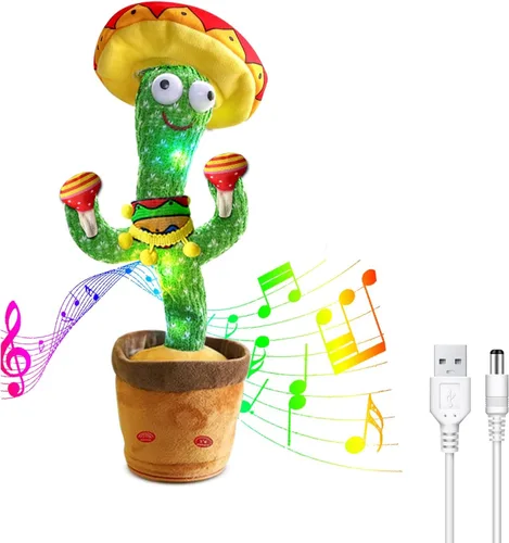 Miniatura 9 de Cactus bailarín, juguete de cactus parlante, juguete electrónico que repite lo que dices con iluminación, grabación y imitación, juguete de peluche