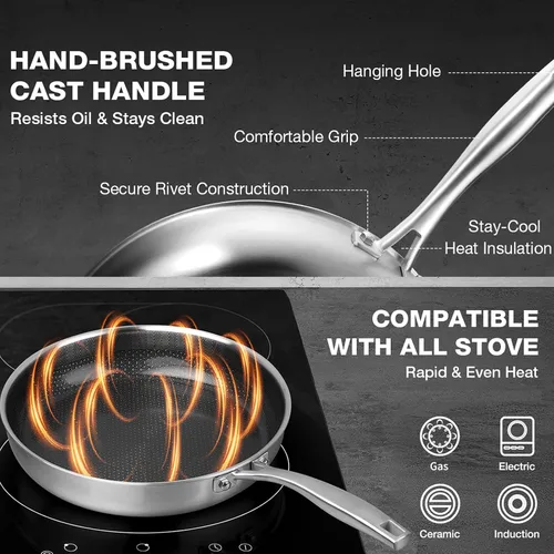 Miniatura 5 de PekGema Sartén antiadherente de 10 pulgadas, sartén de cerámica híbrida, sartén de acero inoxidable, sartén de chef apta para horno sin adhesivo