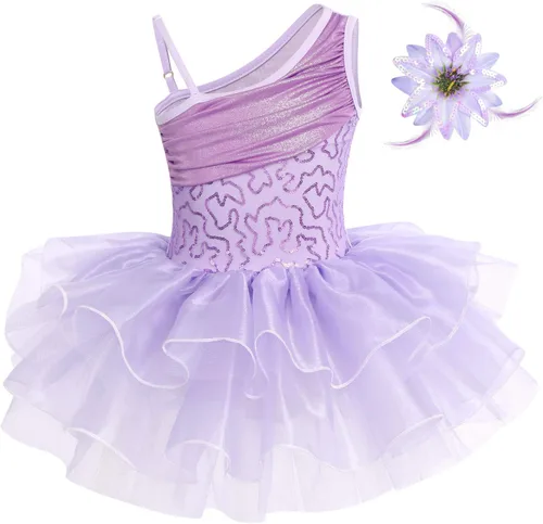 Miniatura 3 de IDOPIP Vestido de ballet con volantes y falda tutú para niñas pequeñas, con lentejuelas y flores, de 3 a 10 años