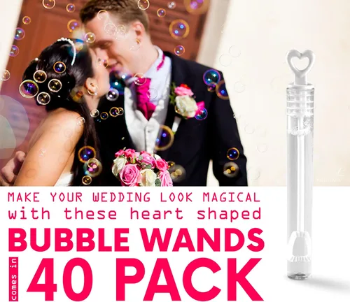 Miniatura 7 de Paquete de 40 varitas de burbujas de corazón, gran varita de burbujas para fiestas y bodas y aniversarios por Big Mo's Toys