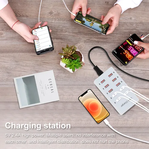 Miniatura 5 de Cargador USB de 10 puertos estación de carga para múltiples dispositivos, cargador de pared USB, tira de concentrador de alimentación, enchufe