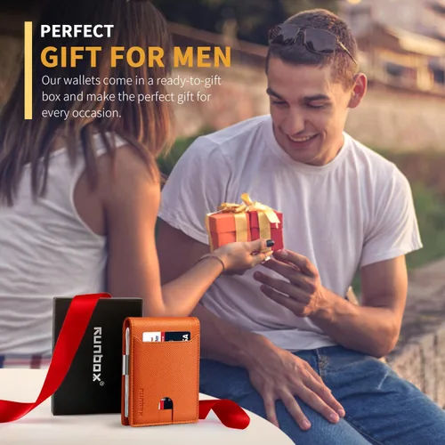 Miniatura 74 de RUNBOX - Carteras delgadas para hombre, cartera de piel con pinza para el dinero, cartera de bolsillo frontal con bloqueo RFID, tarjetero