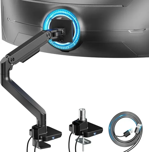 Miniatura 9 de ARES WING Brazo de monitor ultraancho para pantalla curvada de servicio pesado de 17 a 49 pulgadas, soporta 44 libras, brazo de monitor ajustable