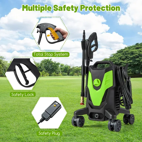 Miniatura 5 de Goplus Lavadora a presión eléctrica, 2400 PSI 1.7 GPM Lavadora de alta presión con 4 boquillas rápidas y ruedas universales, lavadora a presión