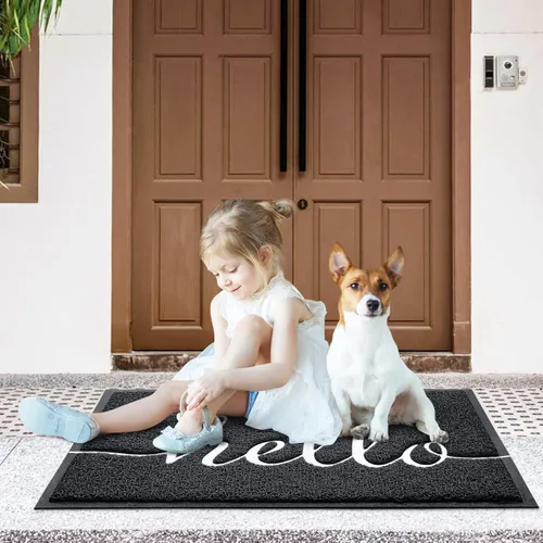 Miniatura 2 de Alfombra de puerta CozyBounty Hello Mats - tapete antideslizante para interiores y exteriores de bajo perfil para entrada, tapete de piso