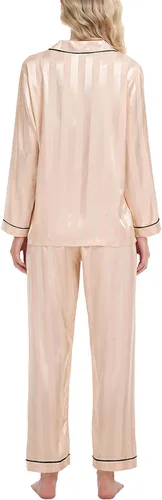 Miniatura 5 de SWOMOG - Pijama de satén de seda para mujer, conjunto de dos piezas con botones, ropa de dormir