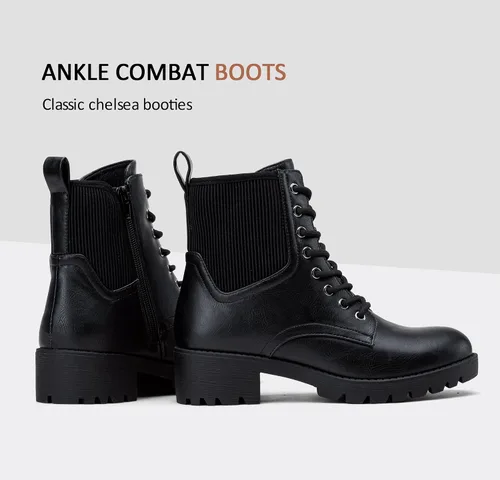 Miniatura 8 de Vepose Botas de tobillo para mujer, 16 tobilleras, estilo chelsea, con cordones, con cremallera, para mujer