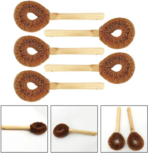 Miniatura 7 de TEHAUX Cepillo para ollas con mango de madera de 9.44 pulgadas para sartenes, woks y platos, herramienta de limpieza eficaz de agarre cómodo
