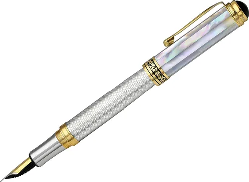 Miniatura 16 de Xezo Bolígrafo Maestro, punta media. Plata de ley 925 maciza y nácar negro con chapado en platino puro. Hecho a mano, edición limitada, serializado.