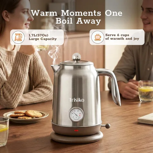 Miniatura 2 de Hervidor eléctrico grande de 1.7L con termómetro, hervidor de té eléctrico de 57.oz con apagado automático, acero inoxidable 304, hervidor de agua