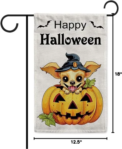 Miniatura 8 de Bandera de jardín de bulldog de Halloween de 12.5 x 18 pulgadas, vertical, doble cara, calabaza de Feliz Halloween, linda cachorro, decoración