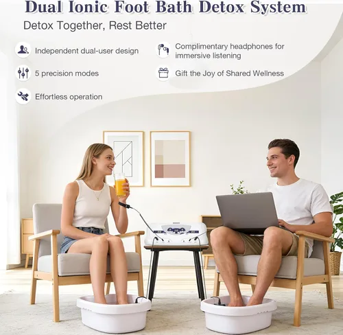 Miniatura 4 de veicomtech Máquina de desintoxicación de baño de pies iónico, máquina de desintoxicación de pies para 2 usuarios, spa iónico de pies para el hogar