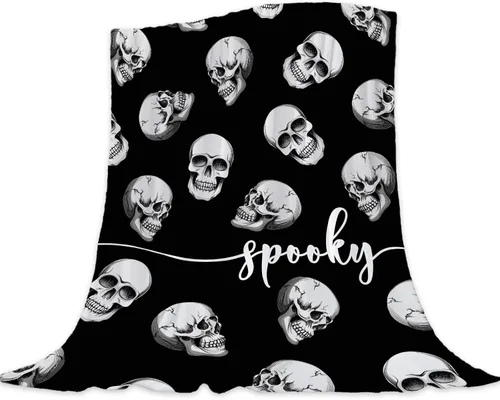Miniatura 10 de Manta de Halloween – Manta pequeña de calavera vintage para niños y adultos, ligera, esponjosa, suave y acogedora manta de vellón para sofá, cama