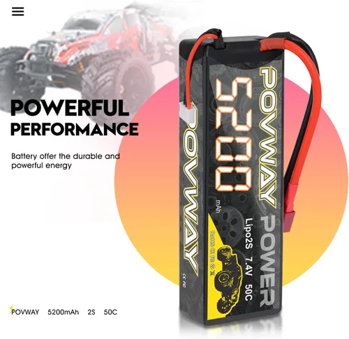Miniatura 5 de 5200mAh 2S Lipo Battery 80C 7.4V RC LiPo - Carcasa rígida con enchufe en T para automóviles RC, camión RC, avión RC, helicóptero RC, dron