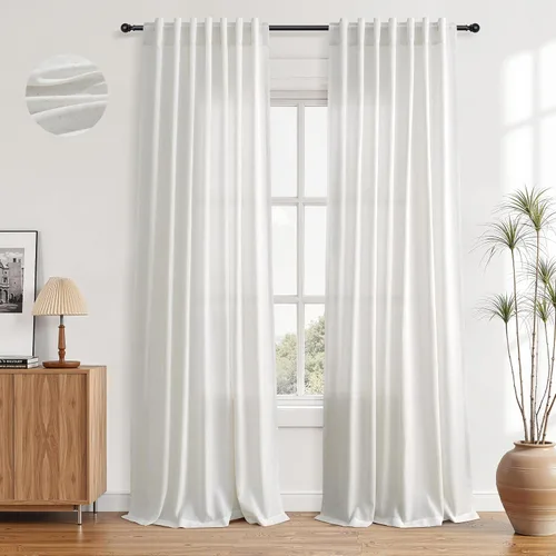 Miniatura 24 de Aersas Aqua Green Linen Curtains 84 Inches Long 2 Panels Set Back Tab Rod Pocket Living Room Curtain Farmhouse Rustic Light Filtering Hook Drapes