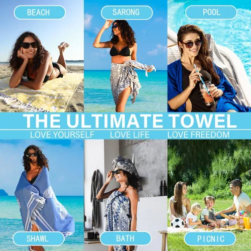 Miniatura 7 de Widdonen Toalla de playa turca fina, ligera, de secado rápido, absorbente, de algodón, para baño, piscina, toallas de natación, extra grandes, sin
