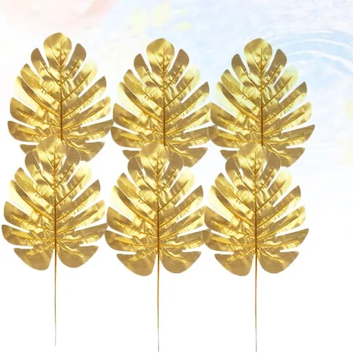 Miniatura 4 de GANAZONO 12 hojas de tortuga artificiales doradas con varilla, hojas de Monstera de seda para decoración del hogar y fiestas, 15.55 x 7.87 pulgadas