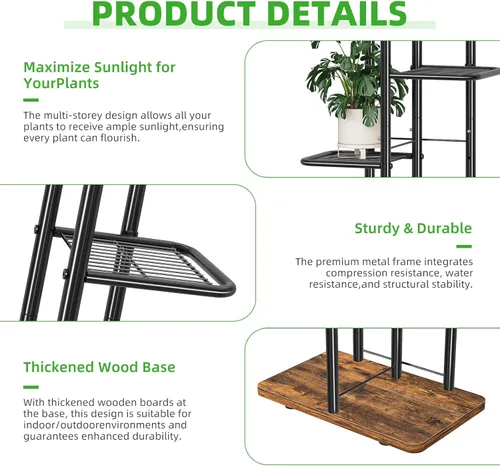 Miniatura 5 de Simple Trending Soporte para plantas para interiores y exteriores, estante para plantas de 6 niveles, soporte alto para macetas, estante