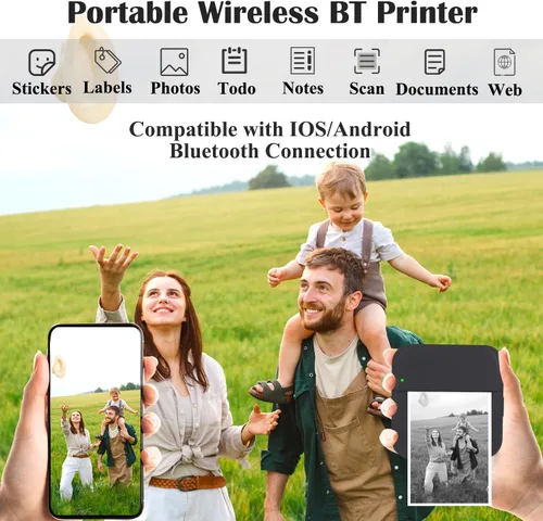 Miniatura 6 de Mini Impresora Térmica de Pegatinas sin Tinta con 14 Rollos de Papel, Compatible con iPhone/Teléfono Android/Tableta, Mini Impresora de Bolsillo
