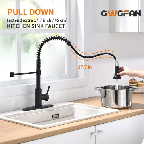 Miniatura 3 de Grifos de cocina con rociador de latón sólido con níquel de cepillado industrial, de una sola manija, grifo para granja, campamento, lavandería.