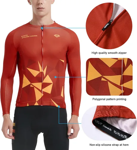 Miniatura 86 de Santic - Camiseta de ciclismo para hombre, manga larga, reflejante, cremallera completa, con bolsillos