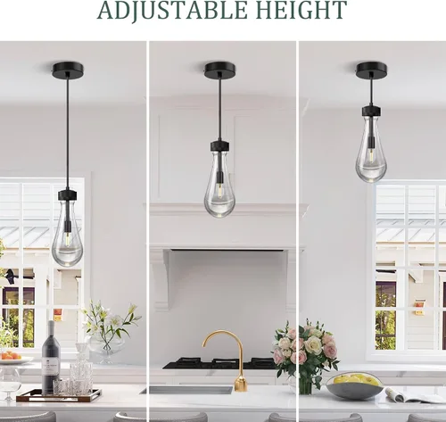 Miniatura 4 de Lámpara colgante de gota de lluvia, luces colgantes negras para isla de cocina, paquete de 3, luces modernas de isla para cocina, casa de campo