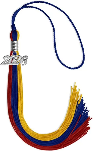 Miniatura 49 de Endea Graduation Borla de triple color con gota de fecha plateada (negro/dorado/granate, 2020)