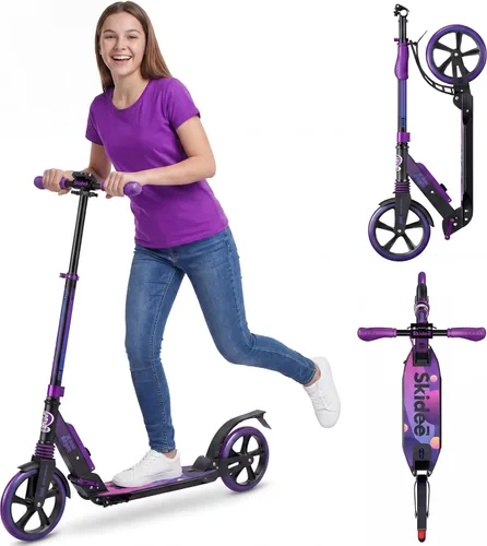 Miniatura 9 de SKIDEE Patinete para Adultos y Adolescentes, Altura Ajustable, Plegable, Ruedas Grandes, Ligero, Duradero, Suspensión Anti-Golpes, Hasta 220 Libras