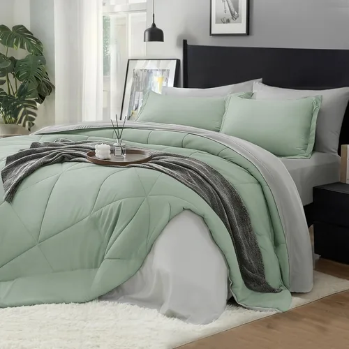 Miniatura 23 de BEDELITE Juego de edredón tamaño King de 7 piezas en una bolsa, juego de cama reversible de microfibra suave gris con edredones, sábanas, fundas