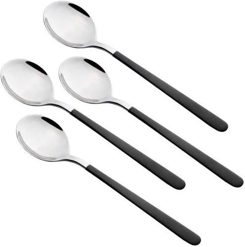 Miniatura 9 de Cucharas de cena de acero inoxidable de 4 piezas con borde redondo, cuchara de mesa cómoda de mango largo de 8 pulgadas, cubiertos pulidos