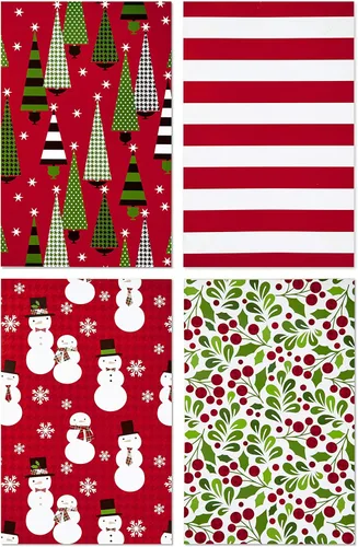 Miniatura 4 de Hallmark Cajas de Regalo de Navidad Medianas con Tapas (12 Cajas para Camisas, 4 Diseños: Árboles, Rayas, Muñecos de Nieve, Acebo) para Navidad