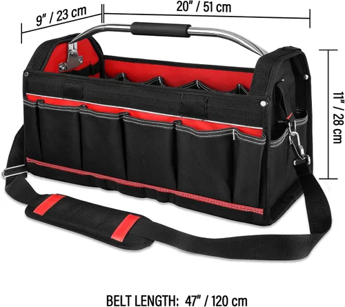Miniatura 8 de HAUTMEC HT0296 - Bolsa de herramientas resistente de 20 pulgadas con cubierta transparente impermeable, bolsa de herramientas grande con mango
