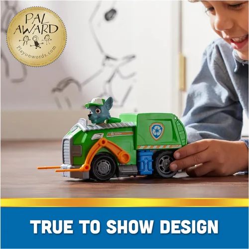 Miniatura 3 de PAW Patrol, Camión de reciclaje de Rocky, camión de juguete con figura de acción coleccionable, juguetes para niños con conciencia sostenible