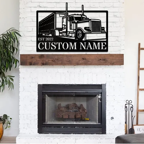 Miniatura 37 de Letrero de metal personalizado con nombre de camión, semirremolque, arte de pared para valla de garaje, patio, decoración al aire libre, letrero