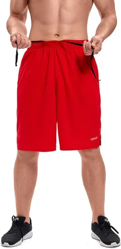 Miniatura 5 de LEAO Pantalones cortos de baloncesto para hombre con bolsillos con cremallera, secado rápido, holgados, pantalones cortos de entrenamiento