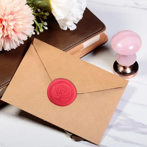 Miniatura 4 de Amogeeli Sello de cera de cuarzo rosa, mango de sello clásico de cristal con cabezal de sello de cobre extraíble para manualidades, sobre