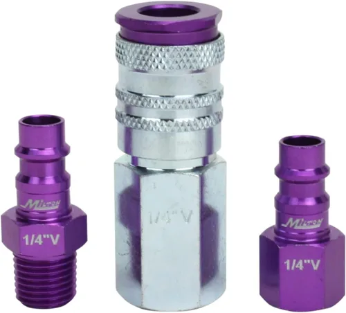 Milton S-303VKIT HIGHFLOWPRO Kit Acoplador y Enchufe Estilo V 1/4 NPT Púrpura - 3 Piezas