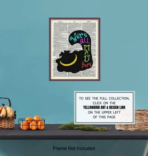 Miniatura 6 de Decoración de pared de gato Cheshire – Arte de pared de gato – Regalo único para los fanáticos de Alicia Wonderland – Póster de fotos de diccionario