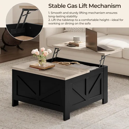 Miniatura 6 de Yaheetech - Mesa de centro con superficie superior abatible con almacenamiento, mesa de café cuadrada para sala de estar, mesas centrales de 31.5