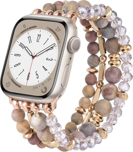 Miniatura 19 de VISOOM - Pulsera de cuentas boho compatible con Apple Watch Band de 40mm/38mm/41mm Series 9 8 7 SE; pulsera de moda de cuentas de cristal hecha a