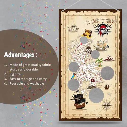 Miniatura 7 de Blulu Juego de lanzamiento de bolsas de puf pirata con 3 bolsas de frijoles para niños, decoraciones de fiesta temática pirata de Halloween