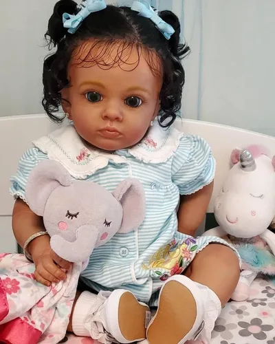 Miniatura 2 de Angelbaby Muñecas de bebé recién nacidas realistas de niña negra con pelo de 24 pulgadas, muñeca de bebé recién nacida afroamericana con aspecto