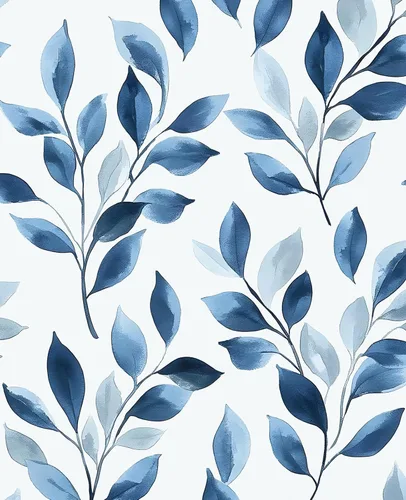Miniatura 12 de Papel Tapiz Despegable de Hojas Azules Boho, Diseño de Hojas Azules Moderno Vinilo Autoadhesivo Papel de Contacto Casual Estilo Granja para Cajón