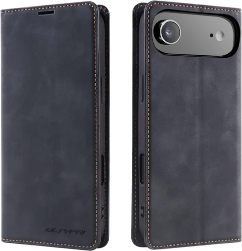 QLTYPRI Funda para iPhone Air, Funda de piel sintética premium TPU parachoques con tarjetero Kickstand adsorción magnética oculta a prueba de golpes