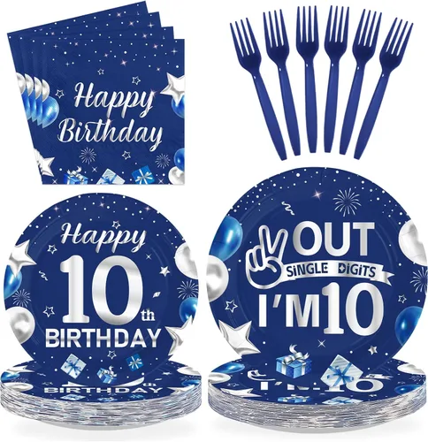 Miniatura 17 de 96 piezas de suministros para fiesta de cumpleaños de 10 años, platos y servilletas desechables de baloncesto y deportes, juego de vajilla