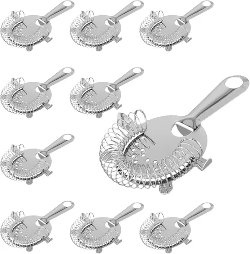JEUIHAU 10 coladores de cóctel de 6 pulgadas, colador de barra de acero inoxidable de 4 puntas, colador de barra de cóctel, colador de cóctel para