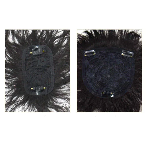 Miniatura 3 de Peluca de repuesto de cabello humano natural rizado con clip para mujer, color negro, 2.8 x 3.9 in
