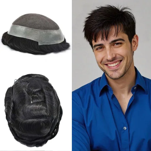 Miniatura 35 de Sistema de reemplazo de cabello de encaje francés para hombre, piezas de cabello de aspecto natural, color negro, marrón, rubio, gris, protesis