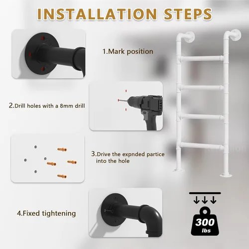 Miniatura 7 de Escalera blanca para litera para cama alta, escalera de hierro forjado para el ático, escalera de metal montada en la pared con kit para el hogar